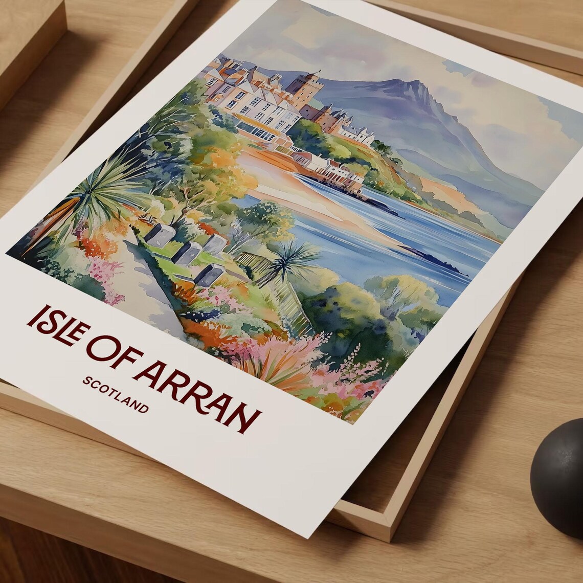 Isle of Arran Coastal Castle Mountain Bay Scotland Watercolor Poster - Image 2
