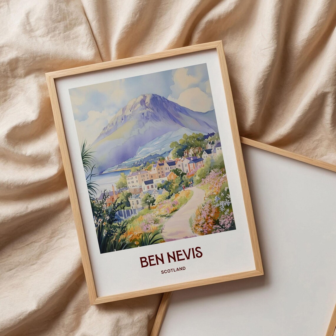 Ben Nevis Scotland Watercolor Mountain Loch Village Path Flower Art Poster - Image 3