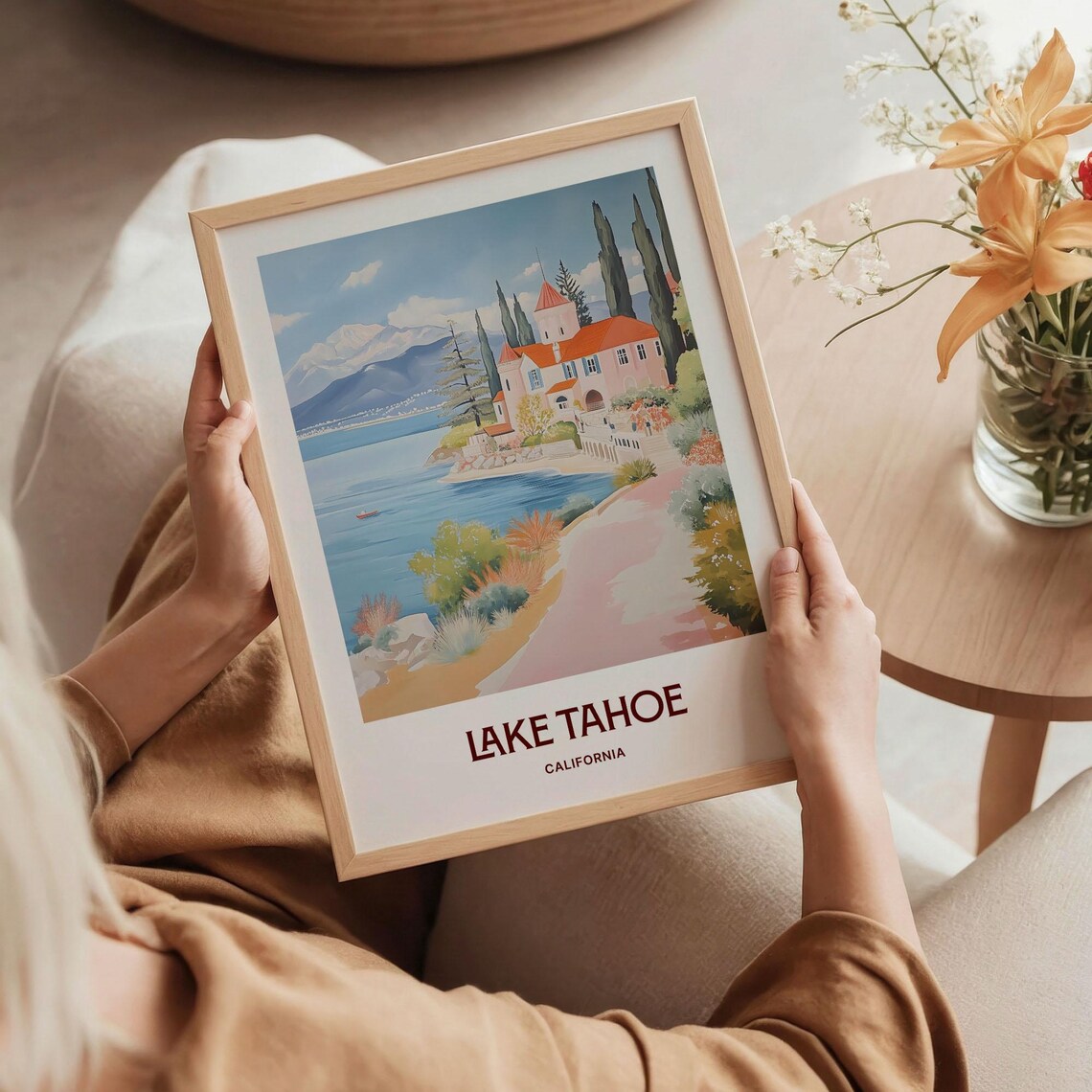 Lake Tahoe National Park Print Minimalist Tahoe Wall Art Pastel Travel Poster Retro Cityscape Art Travel Gift For Him C35 17 - Image 5