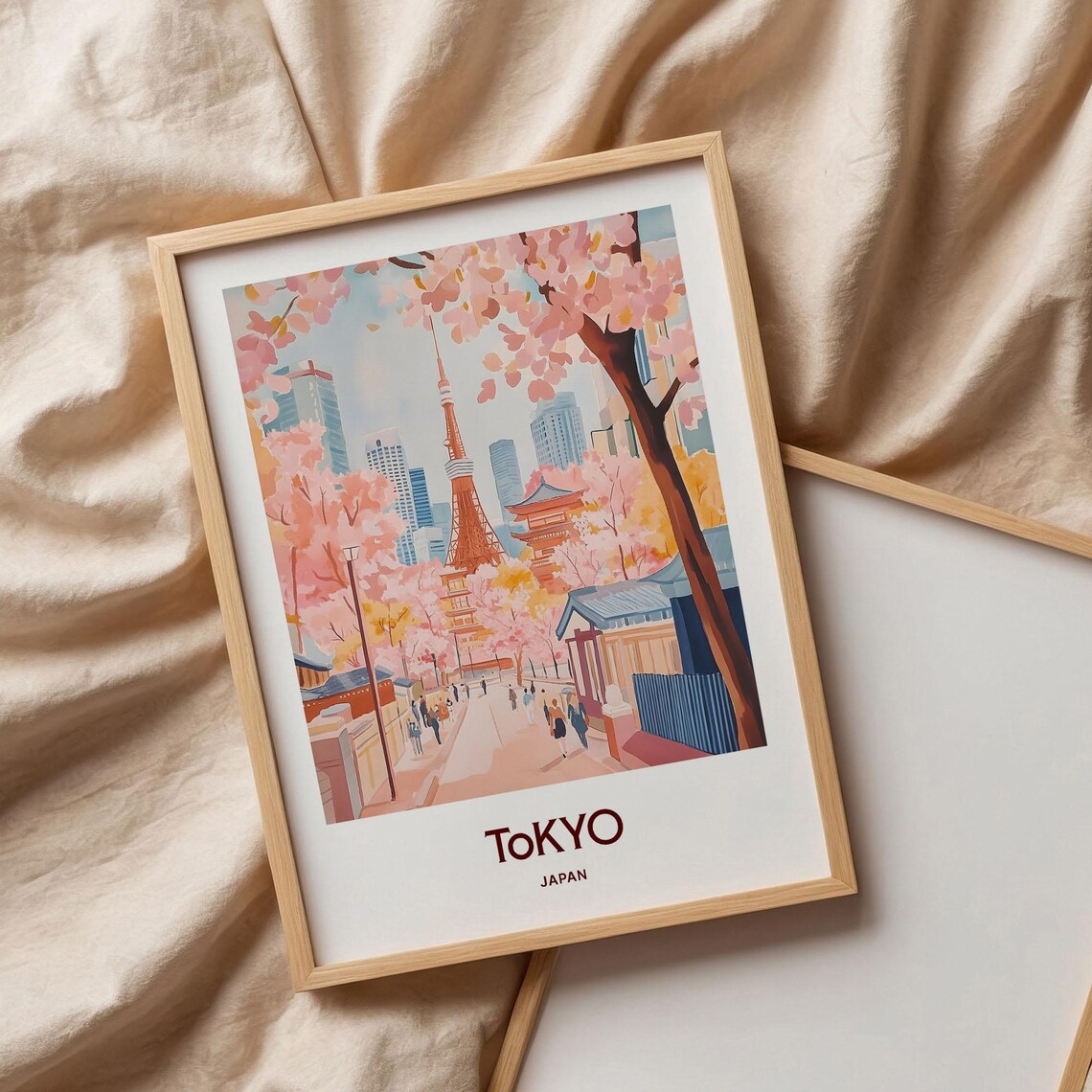 Tokyo Japan Cherry Blossom Street Tower Temple Travel Art Poster - Image 3