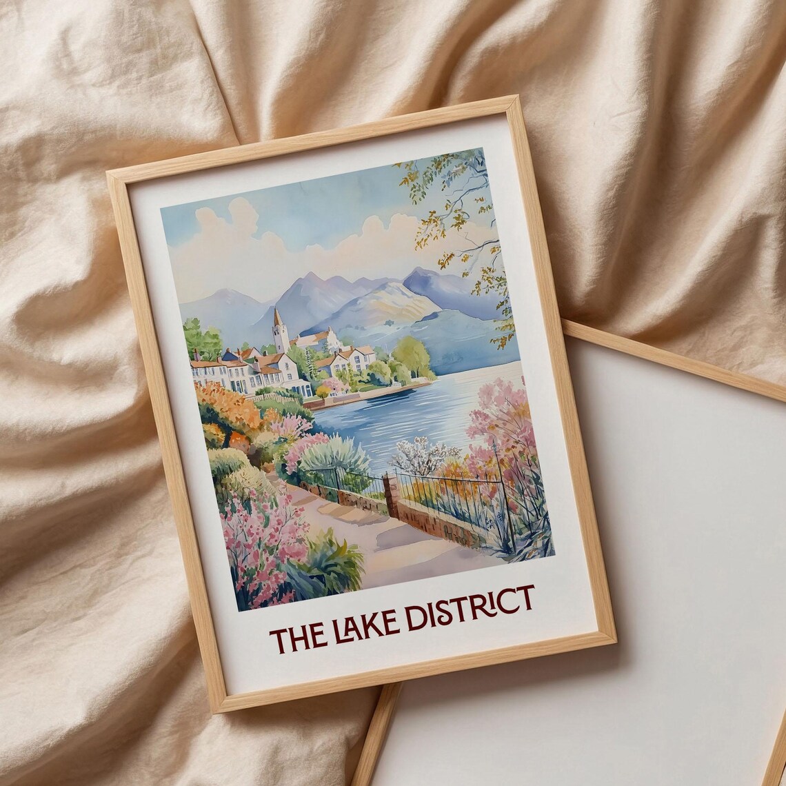 The Lake District England Pastel Lakeside Village Fells Poster - Image 3
