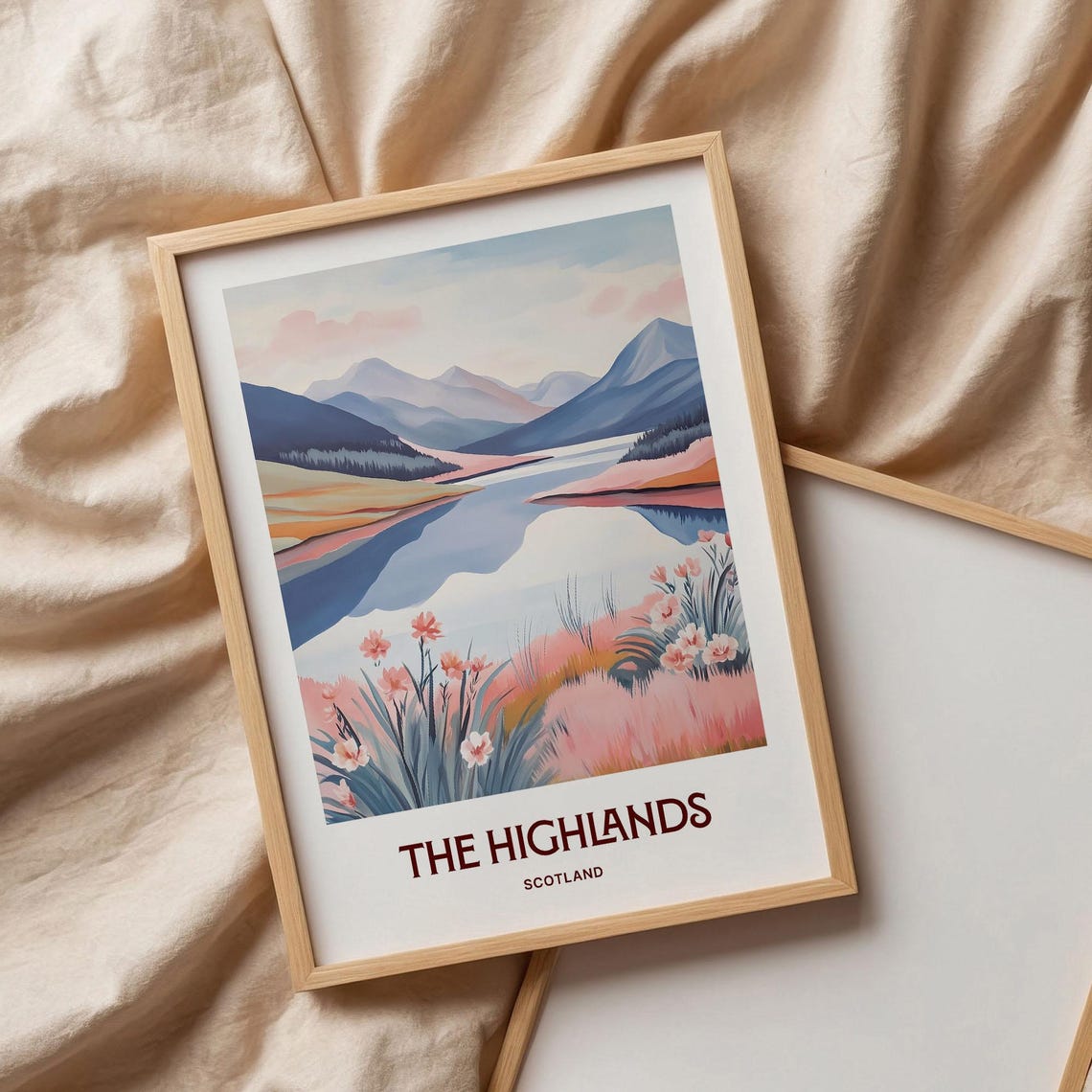Scottish Highlands Loch Mountain Landscape Wildflower Poster - Image 3