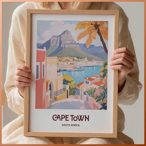 Cape Town Poster Table Mountain Art South Africa Wall Decor Minimalist Coastal Print Retro Travel Artwork C35 104