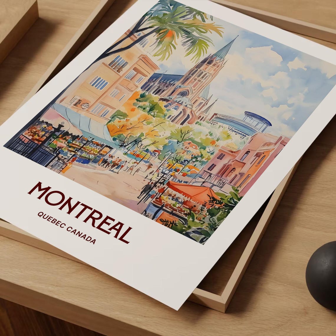 Montreal Quebec Canada Cathedral Street Watercolor Travel Poster - Image 2