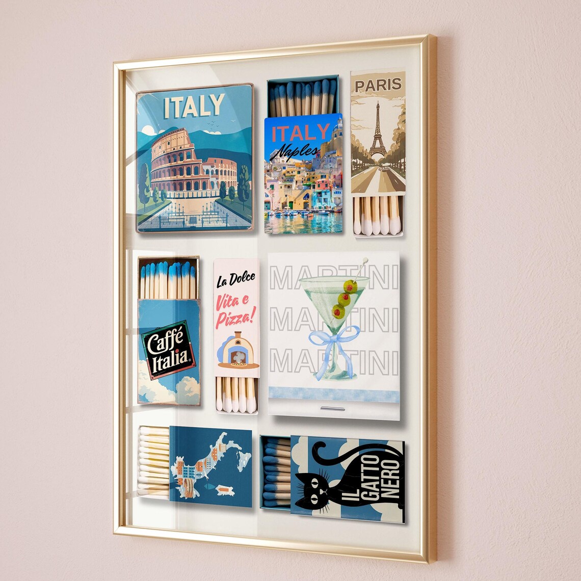 Italy Paris Vintage Matchbox Collection Travel Collage Wall Art