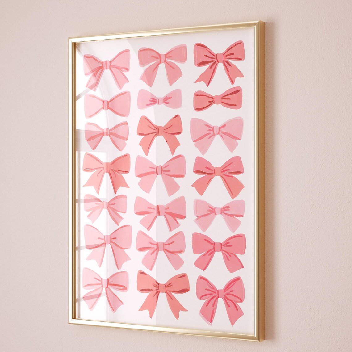 Pink Bows Grid Pattern Coquette Preppy Girls Bedroom Nursery Poster