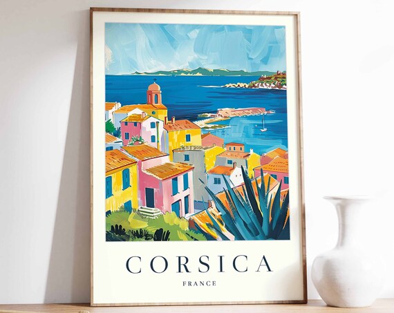 Corsica Poster Corsica Travel Print France Wall Art French Travel Print Tropical Decor Sea Print Corsica Gift Corsica Travel Poster