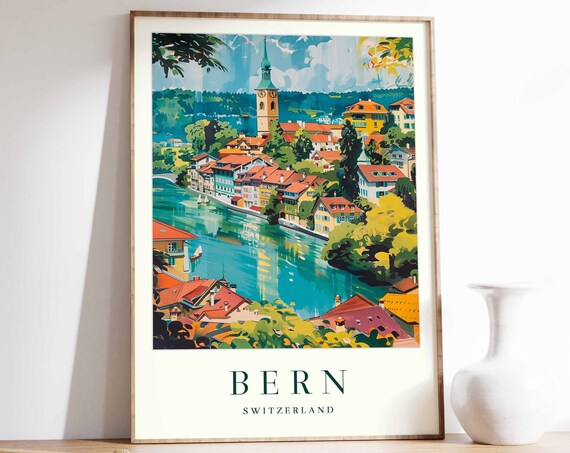 Bern Poster Bern Travel Print Switzerland Wall Art Swiss Travel Print Tropical Decor Botanical Print Bern Gift Bern Travel Poster