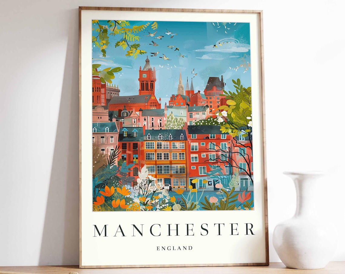 Manchester Travel Poster, British City Print