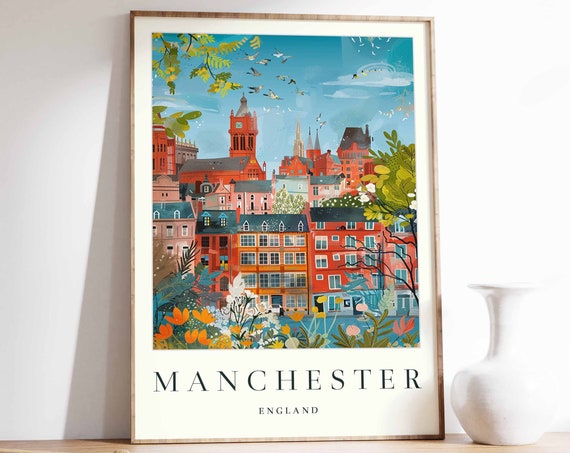 Manchester Travel Poster, British City Print
