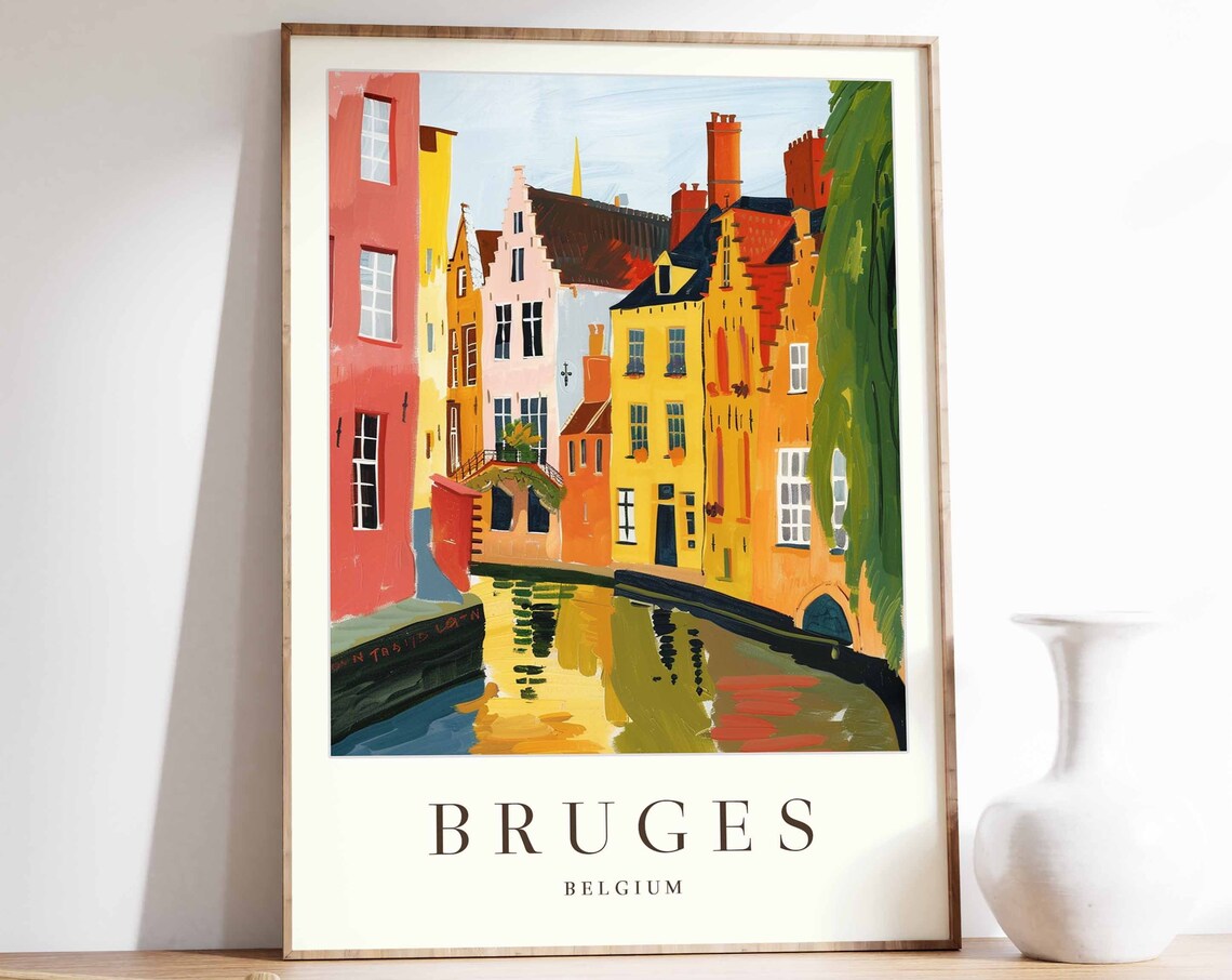 Bruges Poster Bruges Travel Print Belgium Wall Art Belgian Travel Print Tropical Decor City Print Bruges Gift Bruges Travel Poster