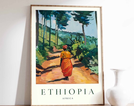 Ethiopia Poster Ethiopia Travel Print Africa Wall Art African Travel Print Tropical Decor Countryside Print Ethiopia Gift