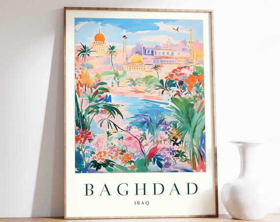 Baghdad Poster Baghdad Travel Print Islamic Decor Islamic Wall Art Tropical Decor City Print Baghdad Travel Poster