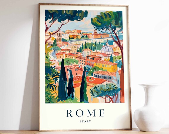 Rome Poster Rome Travel Print Italy Wall Art Italian Travel Print Tropical Decor City Print Rome Gift Rome Travel Poster