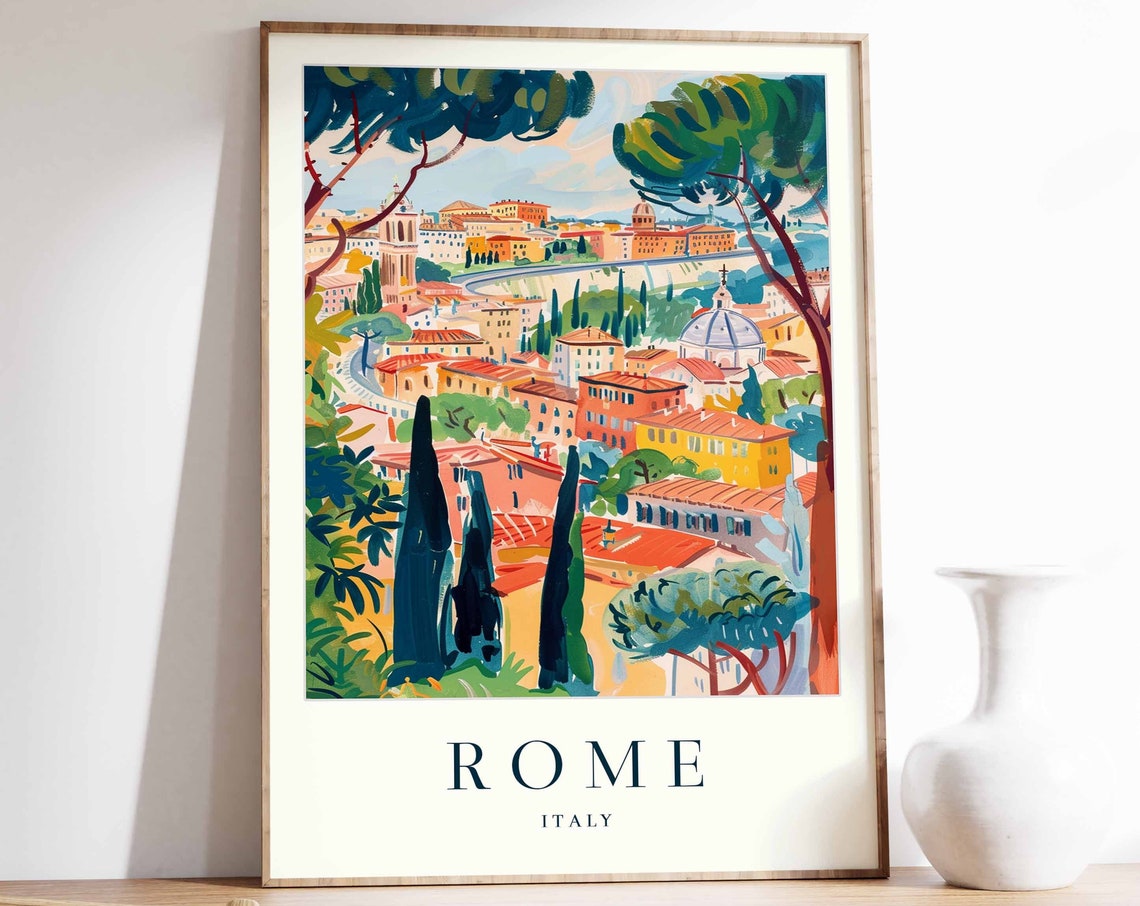 Rome Poster Rome Travel Print Italy Wall Art Italian Travel Print Tropical Decor City Print Rome Gift Rome Travel Poster