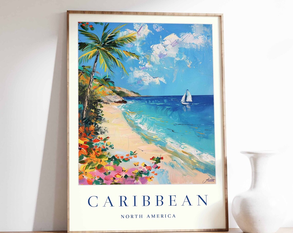 Caribbean Poster Travel Print North America Wall Art Tropical Decor Sea Gift