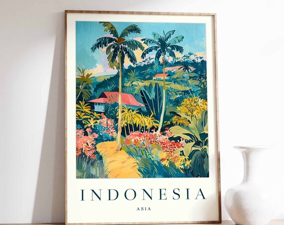 Indonesia Poster Indonesia Travel Print Asia Wall Art Asian Travel Print Tropical Decor Botanical Print Indonesia Gift