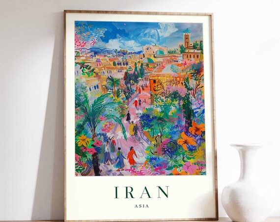 Iran Poster Iran Travel Print Asia Wall Art Asian Travel Print Tropical Decor Botanical Print Iran Gift Iran Travel Poster