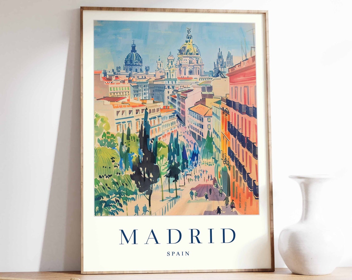Madrid Spain Grand City Skyline Domes Street Scene Travel Poster