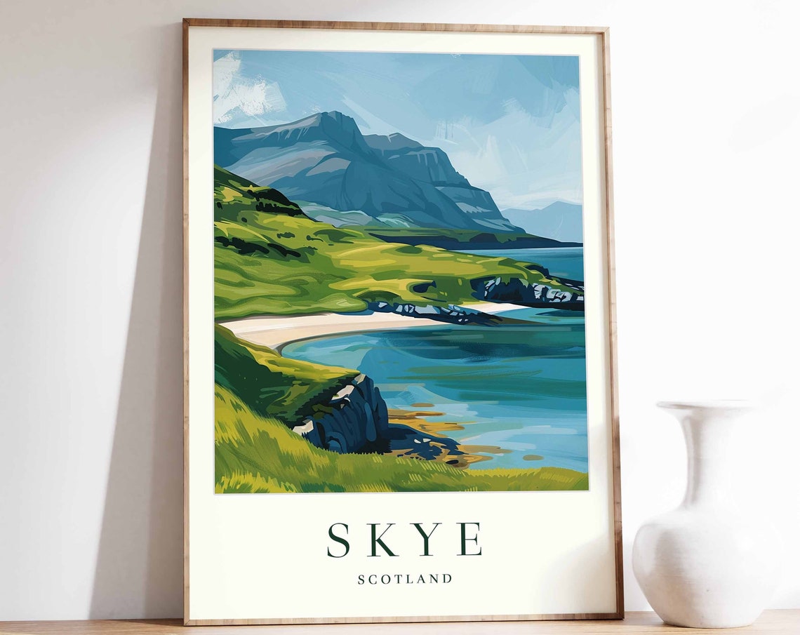 Skye Scotland Green Cliffs Hidden Cove Mountain Coast Poster
