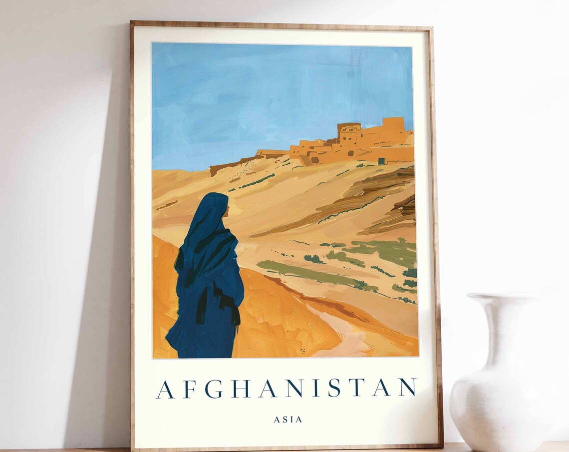 Afghanistan Asia Desert Citadel Vintage Painterly Travel Art Poster