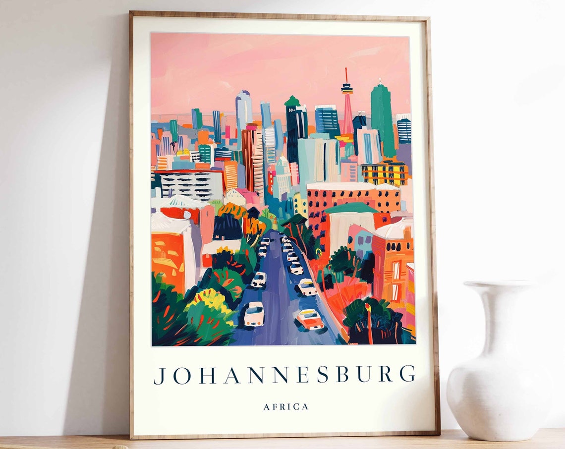 Johannesburg Poster Johannesburg Travel Print Africa Wall Art African Travel Print Tropical Decor City Print Johannesburg Gift