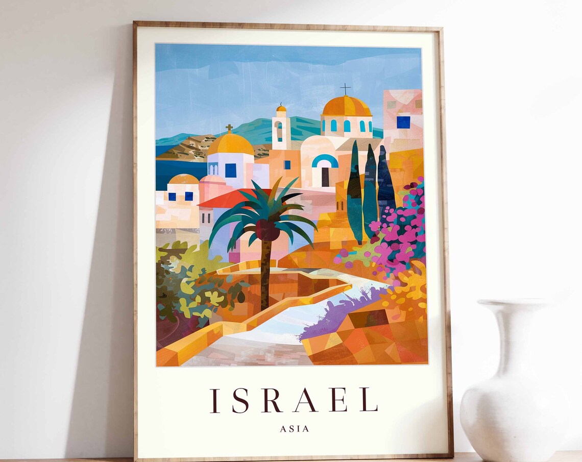 Israel Golden Domed Churches Old Town Colorful Painting Art Poster