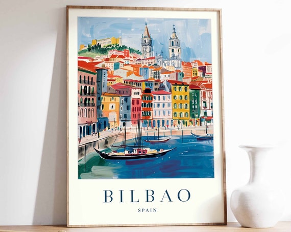 Bilbao Spain Travel Poster Colorful Cityscape Art Print
