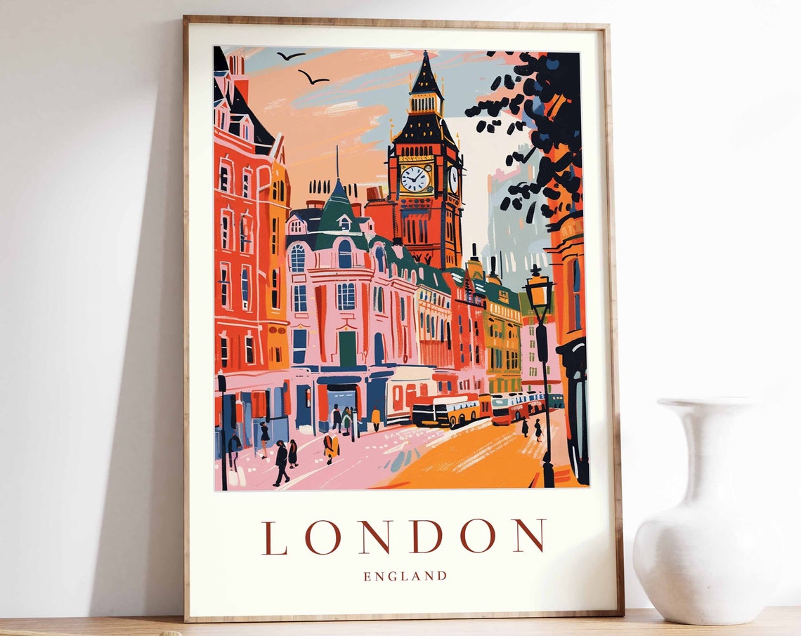 London Poster London Travel Print England Wall Art British Travel Print Tropical Decor City Print London Gift London Travel Print