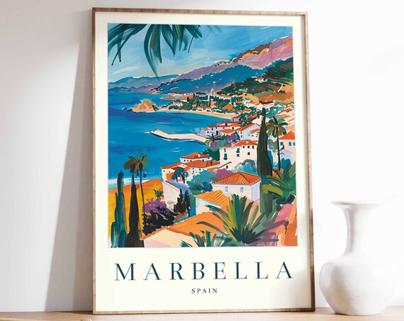 Marbella Poster Marbella Travel Print Spain Wall Art Spanish Travel Print Tropical Decor Sea Print Marbella Gift