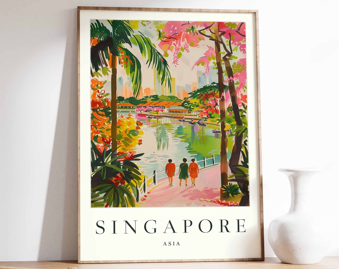 Singapore Poster Singapore Travel Print Asia Wall Art Singaporean Travel Print Tropical Decor City Print Singapore Gift