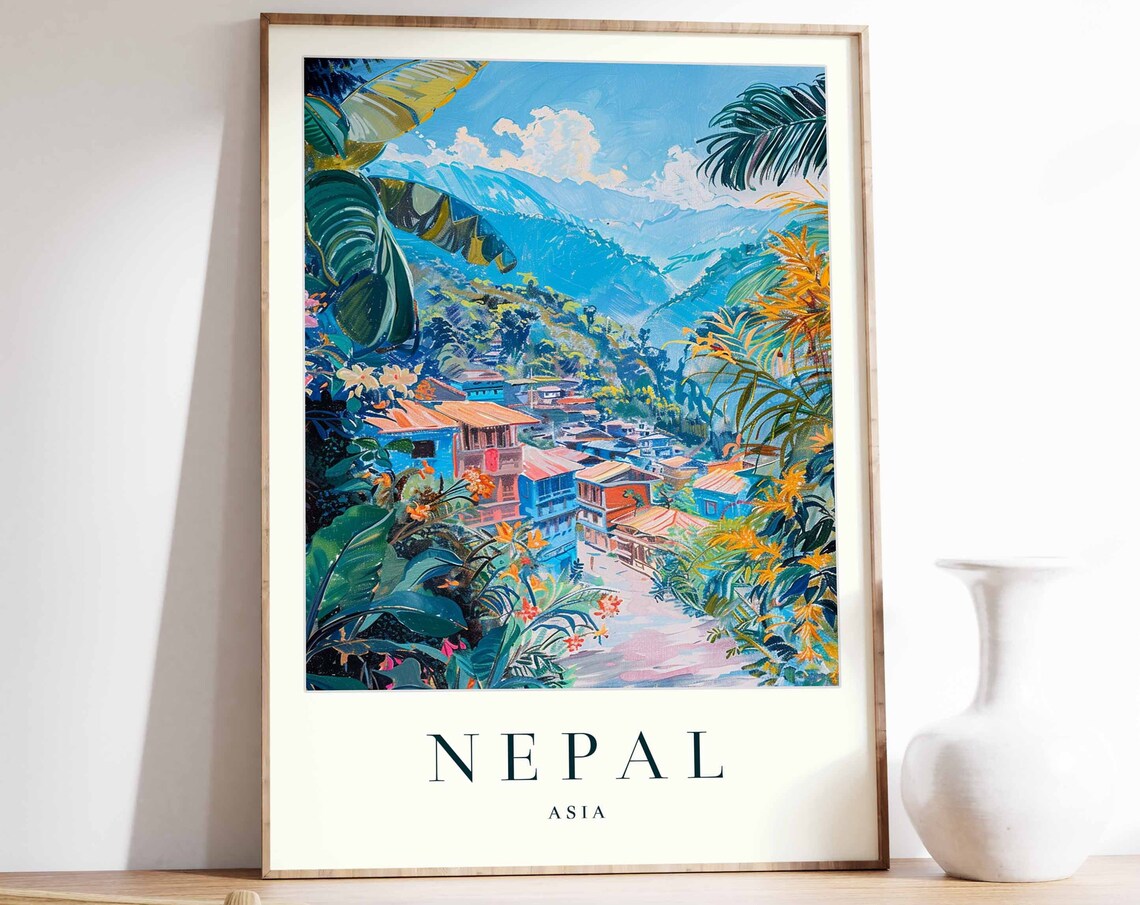 Nepal Asia Mountain Village Jungle Valley Houses Travel Poster