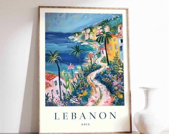 Lebanon Poster Lebanon Travel Print Asia Wall Art Asian Travel Print Tropical Decor Sea Print Lebanon Gift Lebanon Travel Poster