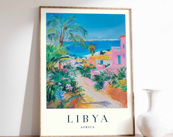 Libya Poster Libya Travel Print Africa Wall Art African Travel Print Tropical Decor Sea Print Libya Gift Libya Travel Poster