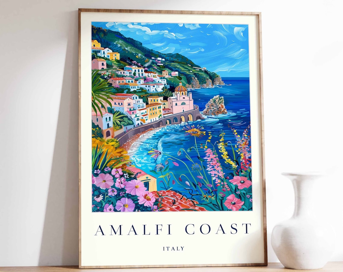 Amalfi Coast Travel Poster, Italy Wall Art