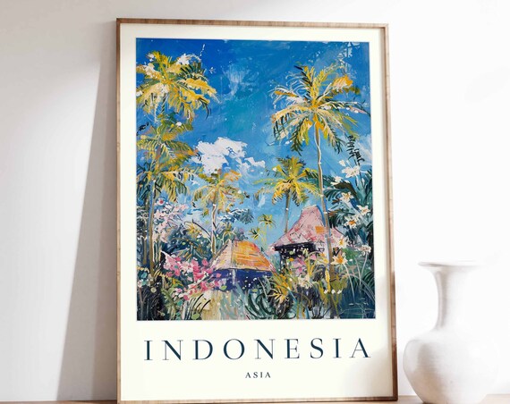 Indonesia Poster Indonesia Travel Print Asia Wall Art Asian Travel Print Tropical Decor Botanical Print Indonesia Gift