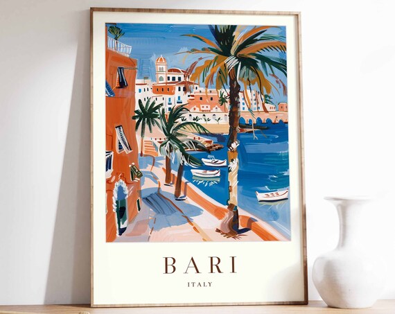 Bari Poster Bari Travel Print Italy Wall Art Italian Travel Print Tropical Decor Sea Print Bari Gift Bari Travel Poster