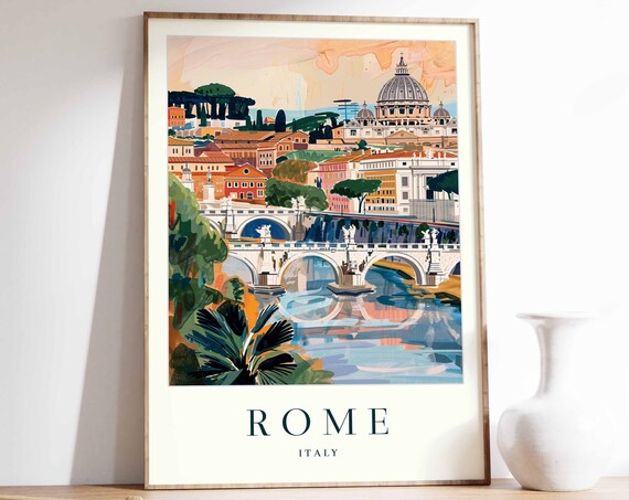 Rome Travel Poster, Colorful Italian City Art Print