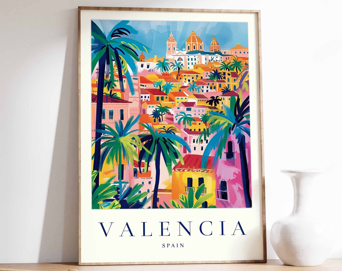 Valencia Travel Poster, Spanish Tropical City Print