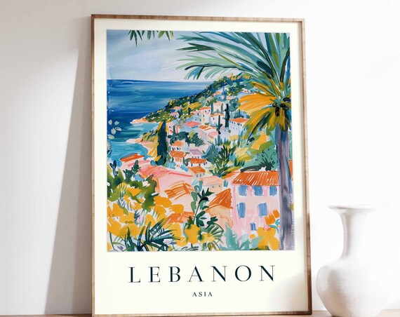 Lebanon Poster Lebanon Travel Print Asia Wall Art Asian Travel Print Tropical Decor Sea Print Lebanon Gift Lebanon Travel Poster
