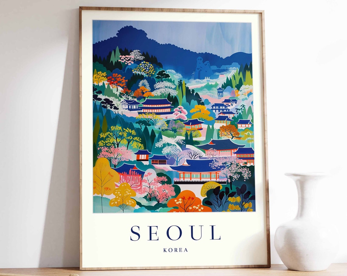 Seoul Poster Seoul Travel Print Korea Wall Art Korean Travel Print Tropical Decor City Print Seoul Gift Seoul Travel Poster