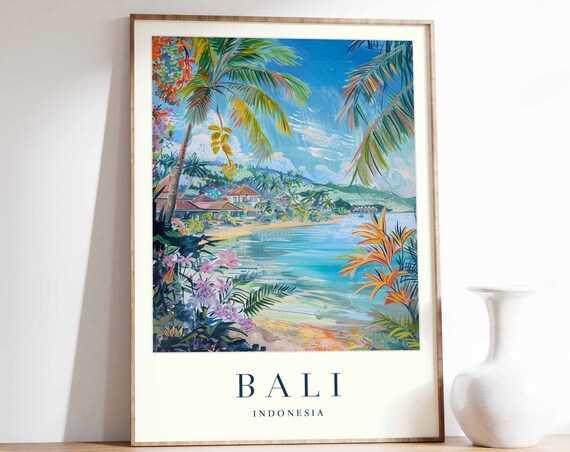 Bali Poster Bali Travel Print Indonesia Wall Art Indonesian Travel Print Tropical Decor Botanical Print Bali Gift Bali Travel Poster