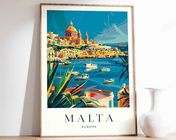 Malta Poster Malta Travel Print Europe Wall Art European Travel Print Tropical Decor Sea Print Malta Gift Malta Travel Print