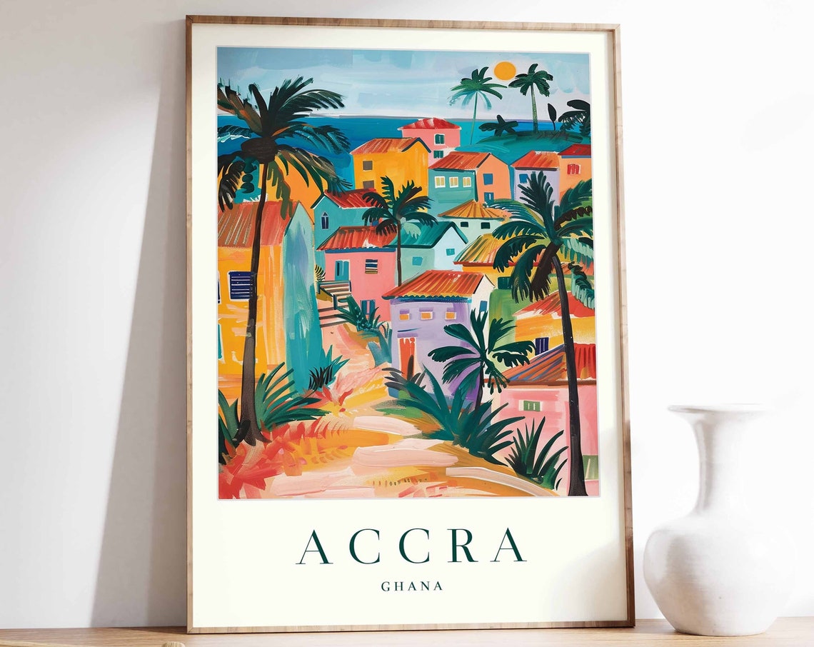 Accra Poster Accra Travel Print Ghana Wall Art African Travel Print Tropical Decor Botanical Print Ghana Gift Accra Travel Poster