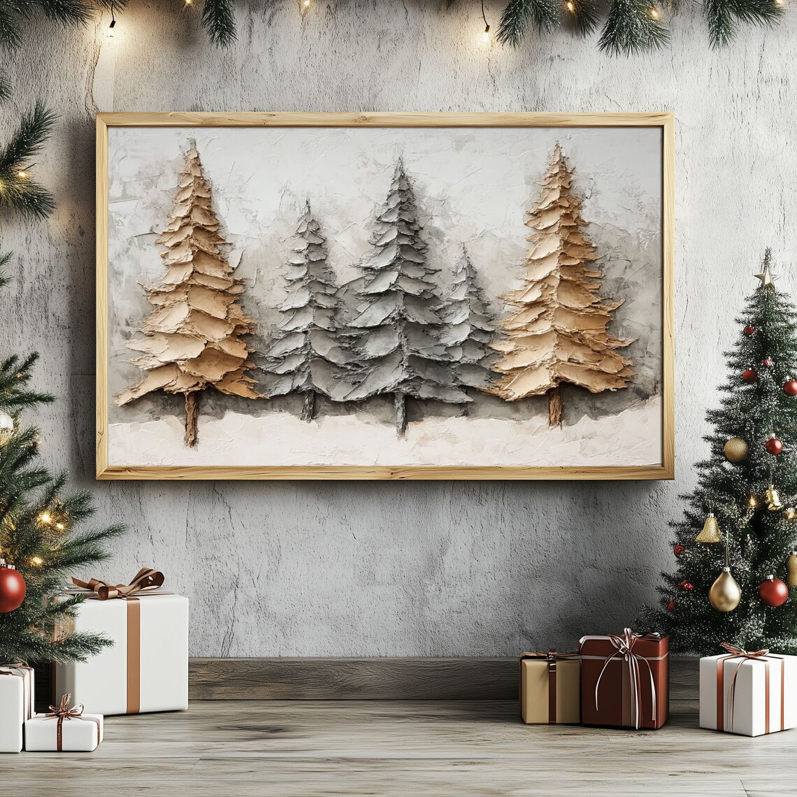 Muted Pine Trees, Vintage Primitive Christmas Trees - Image 3