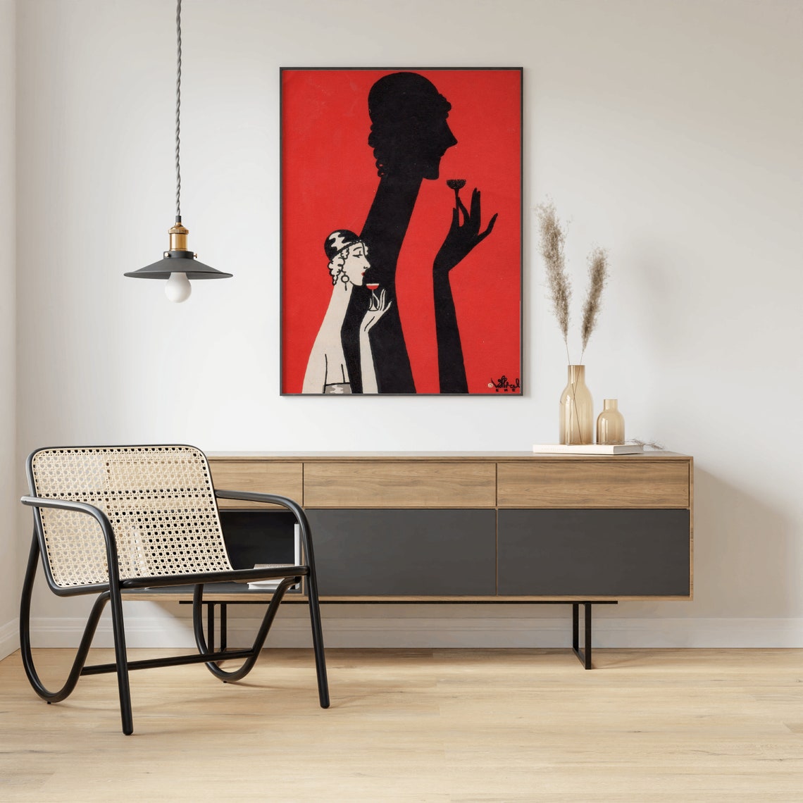 Woman and Shadow Sipping Drink, Art Deco Cocktail Poster - Image 2