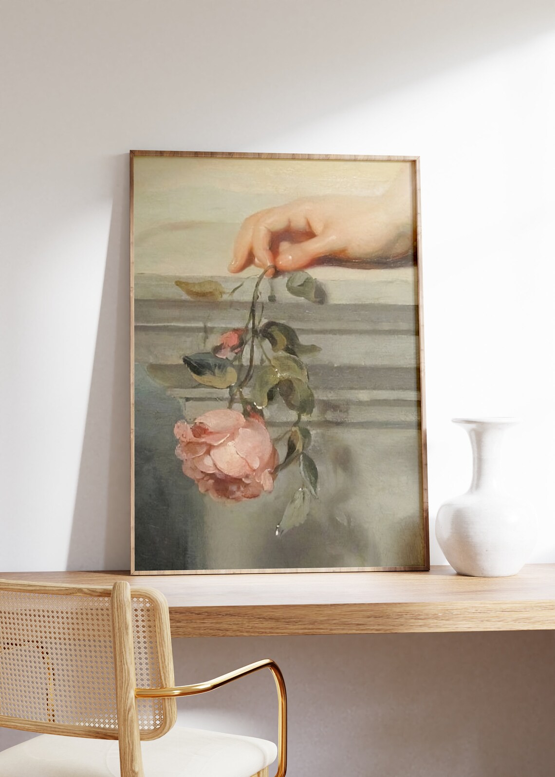 Woman Holding Rose, Romantic Renaissance Art Print - Image 2