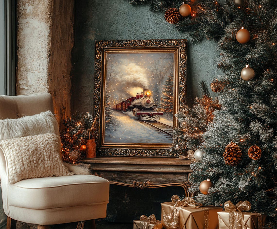 Vintage Polar Express Travel Poster, Christmas Train - Image 3