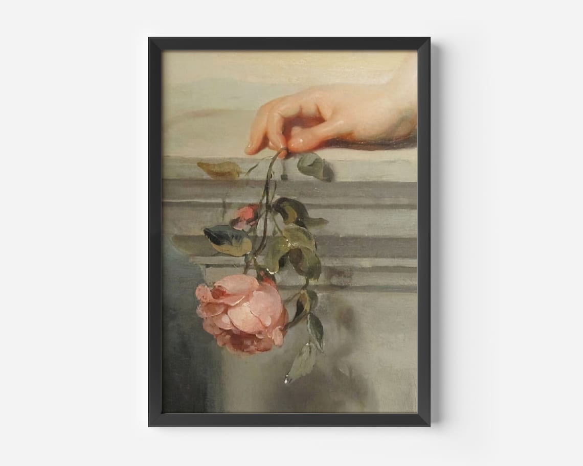 Woman Holding Rose, Romantic Renaissance Art Print