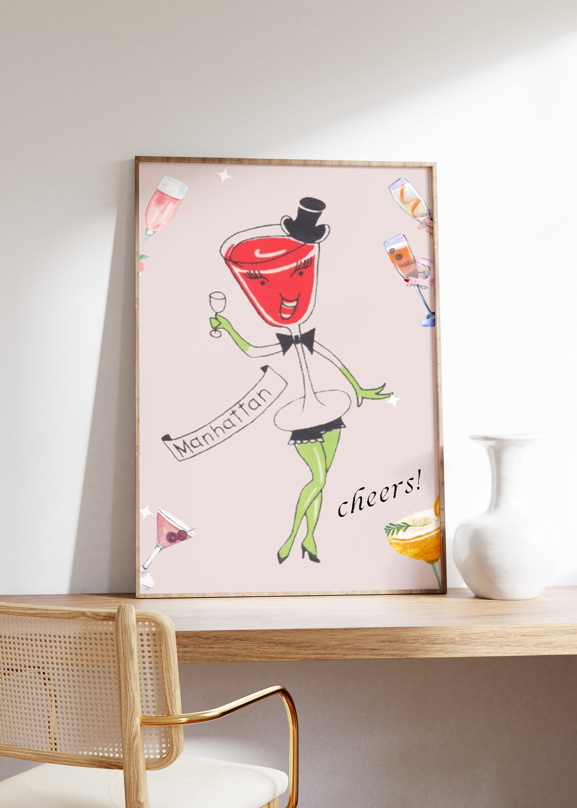 Cheerful Manhattan Cocktail Lady in Top Hat Retro Cheers Poster - Image 2